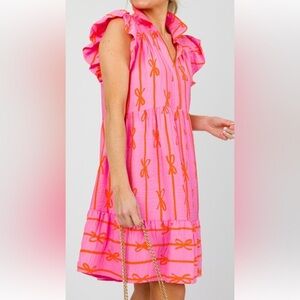 Umgee Rayon Blend Feminine Pink and Orange Bow Sleeves Dress Size XL G#13